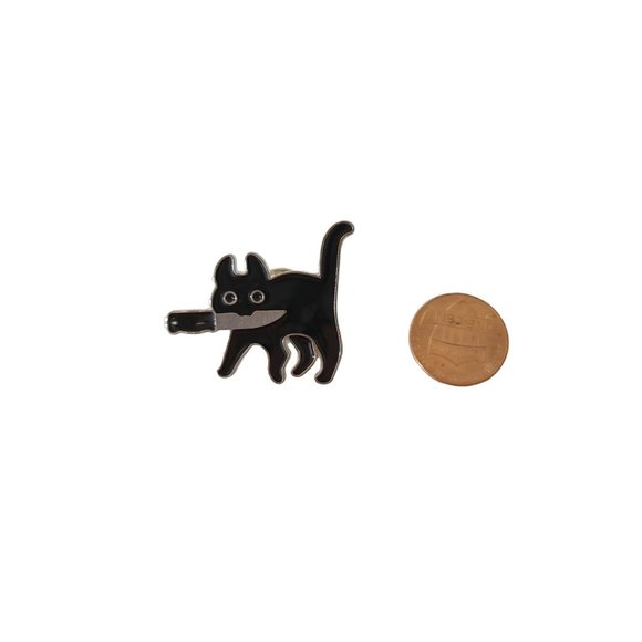 Funny Black Cat With Knife Pin Kitten Brooch - Picture 3 of 3